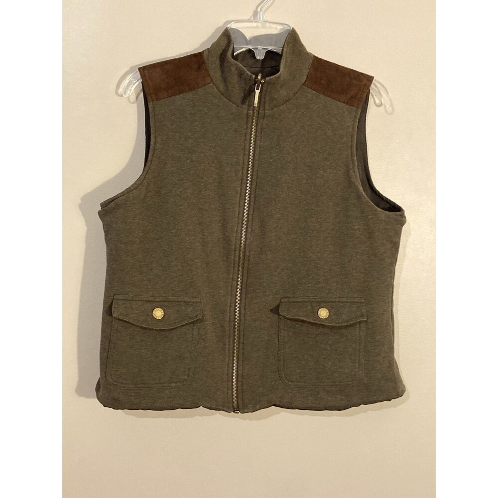 Lauren Ralph Lauren Women Reversible Vest LP L Petite Brown Knit Quilted Riding